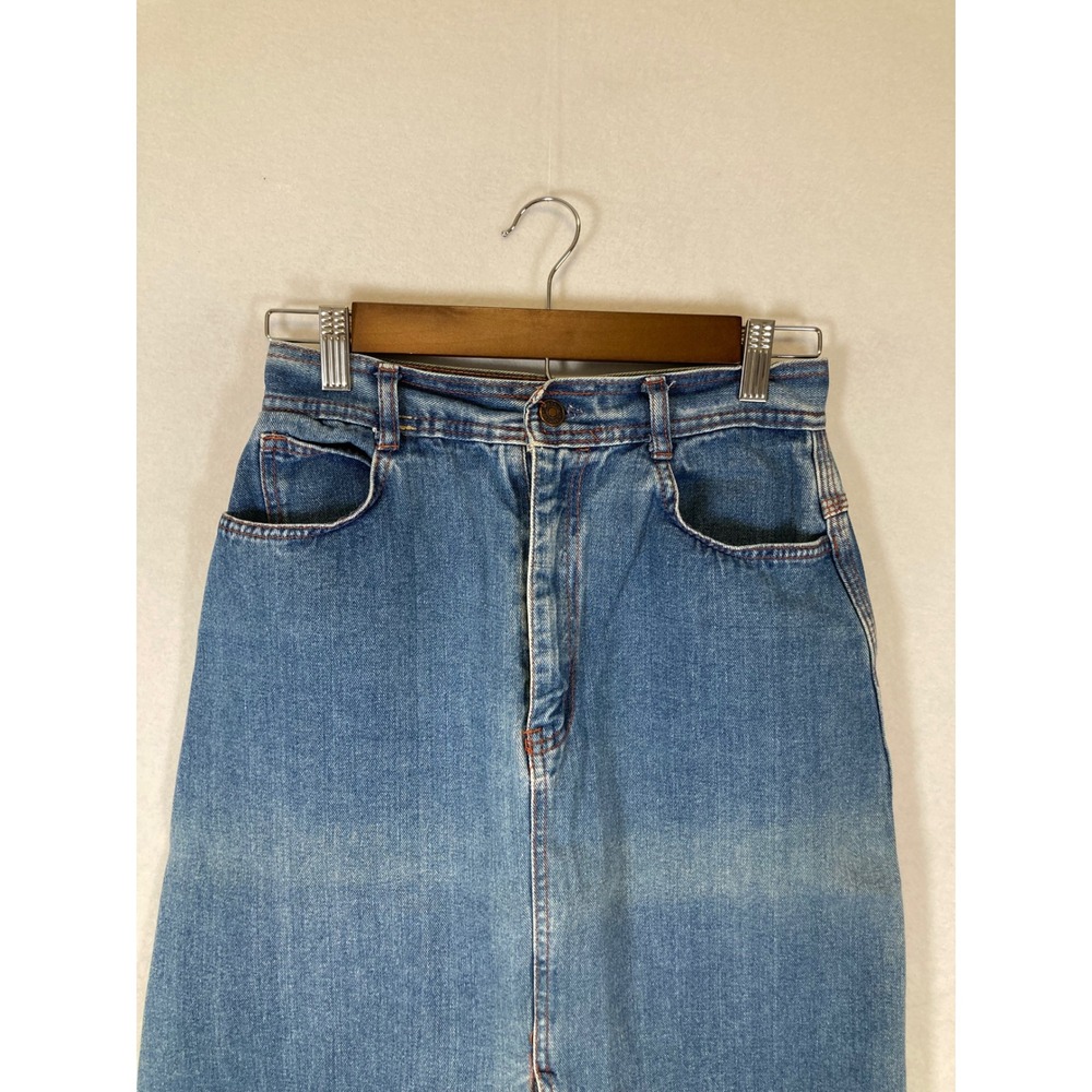 Vintage Britches n Things Women 11 Blue Denim High Rise Midi Skirt‎ Front Slit - Picture 4 of 9